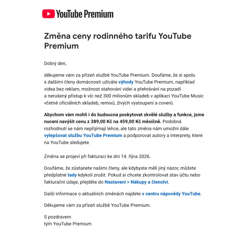 YouTube Premium rodinné