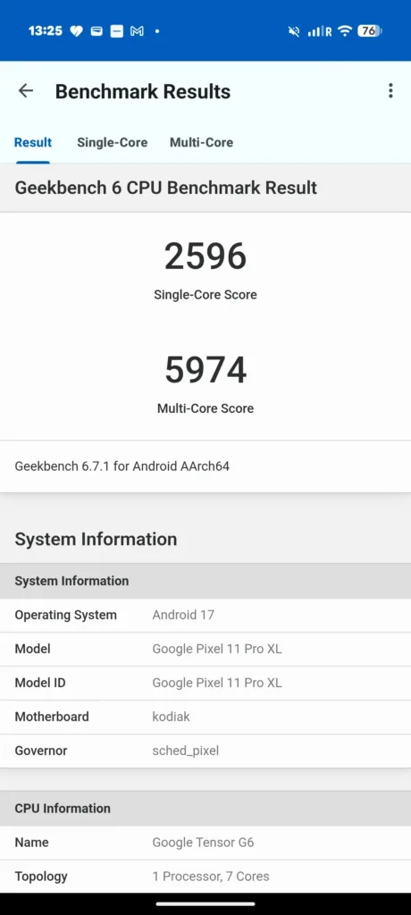 google pixel 11 pro xl geekbench