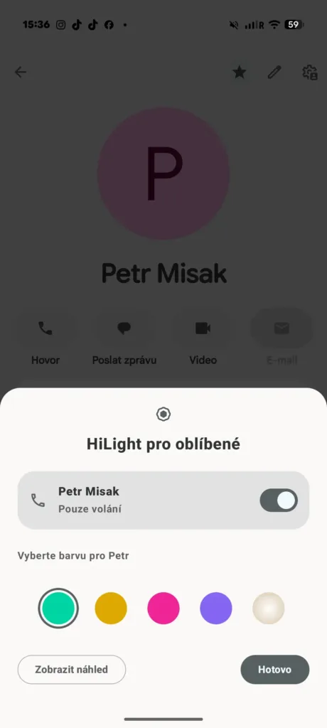 hilight kontakt uprava svetla