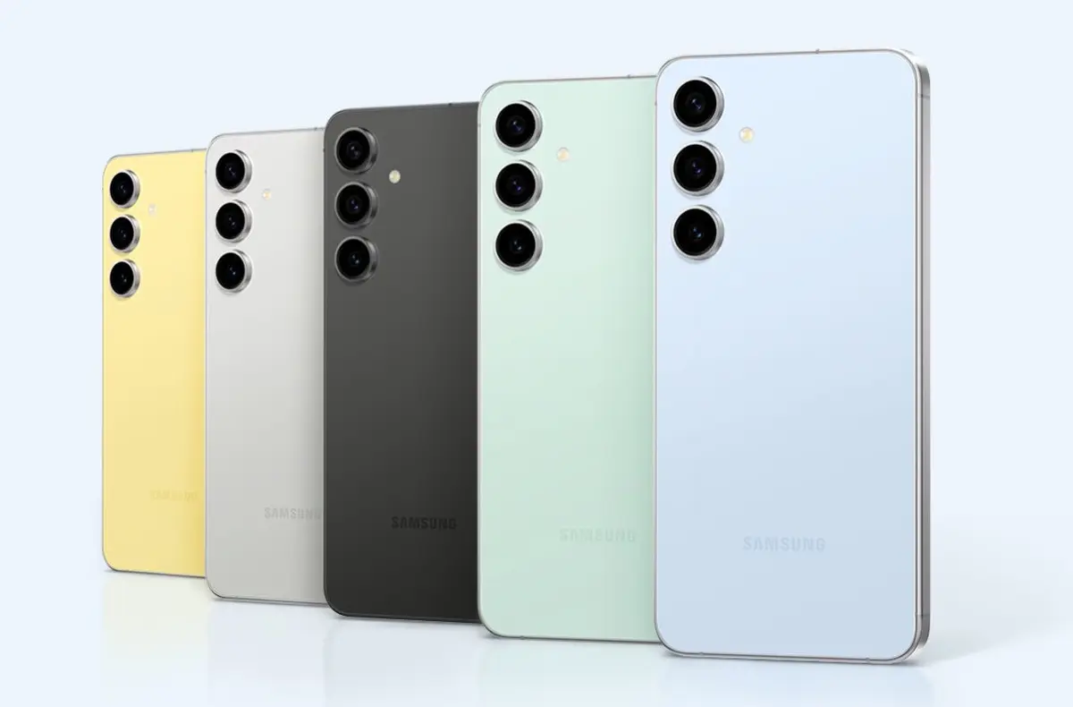 samsung galaxy s24 fe barevne varianty na modrem pozadi