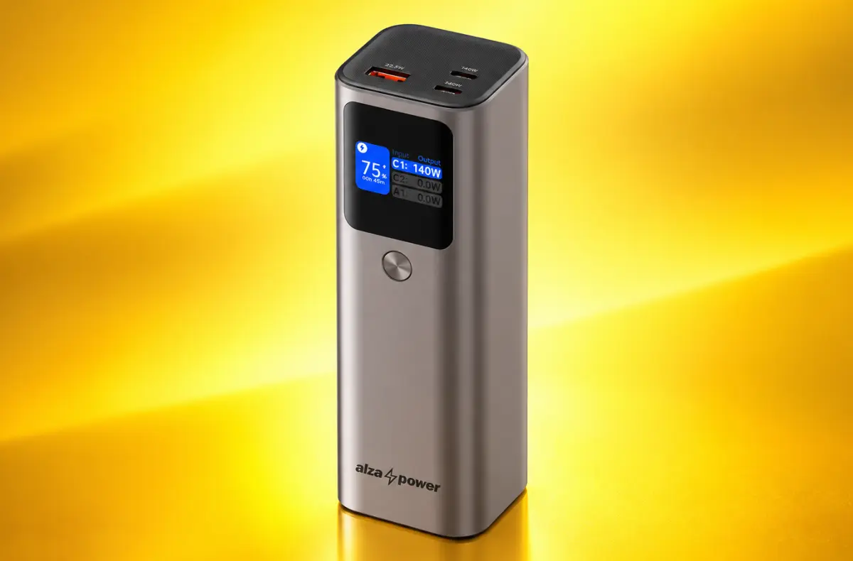 AlzaPower Vision 27600mAh na zlutem pozadi ai ilustrace