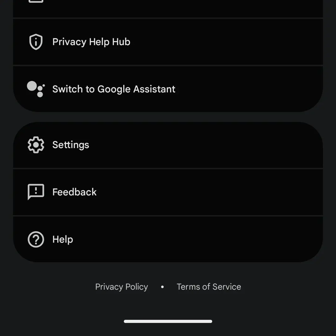Nabídka Gemini s volbou přepnutí zpět na Google Asistenta