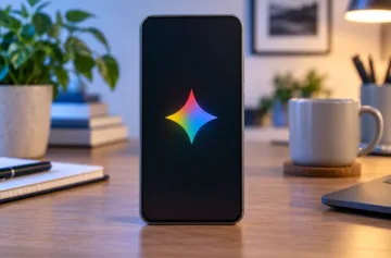 Ilustrační náhled Gemini na displeji telefonu na pracovním stole