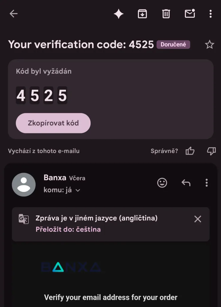 gmail 2fa kod uvnitr emailu