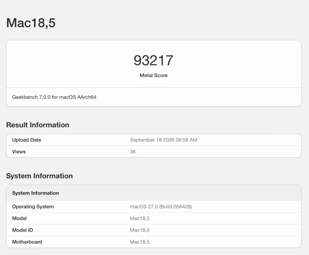 m6 mac mini geekbench gpu leak listing