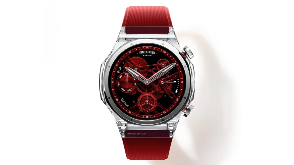 Xiaomi Watch S5 v průhledné edici s červeným řemínkem