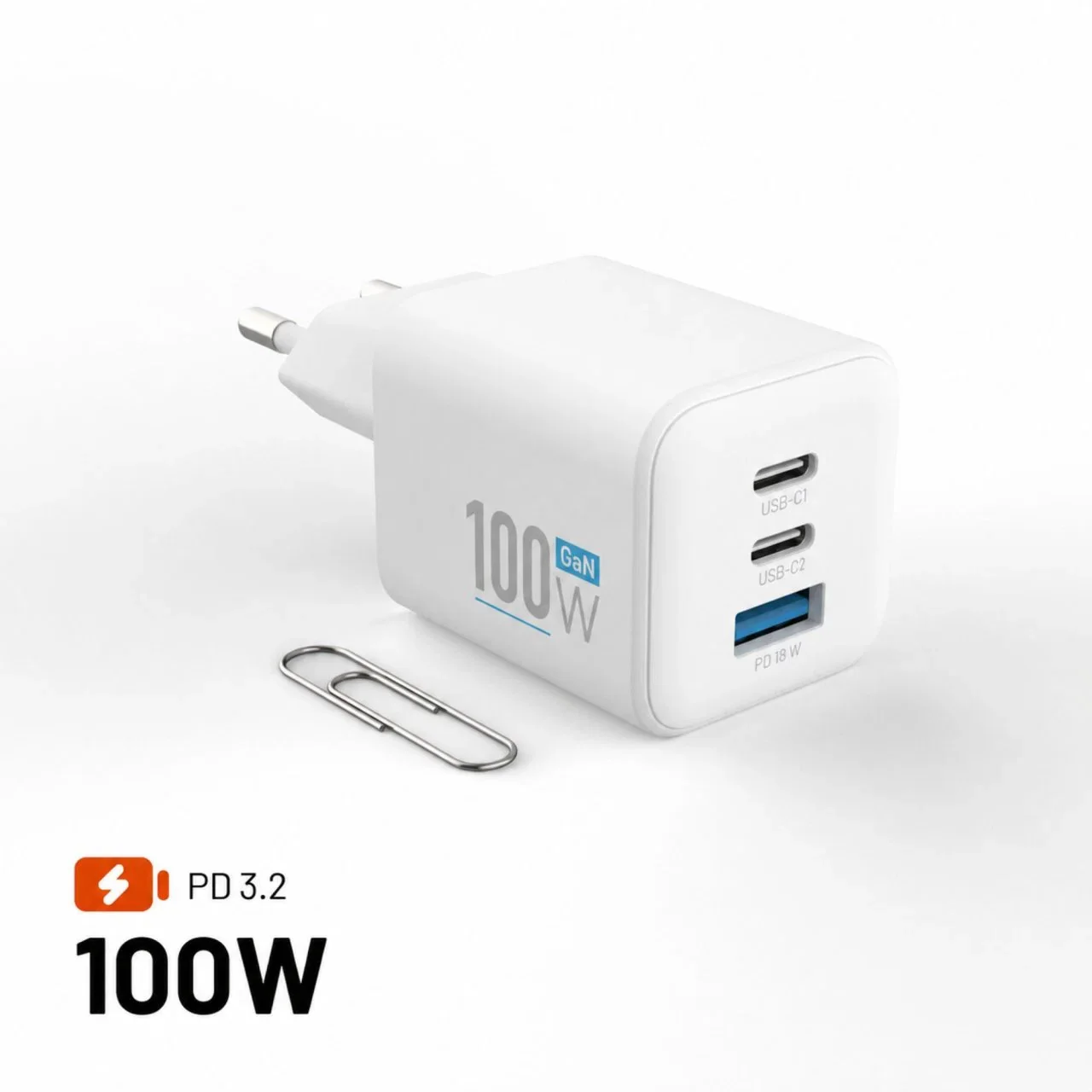 FIXED Mini GaN s 2xUSB-C a USB výstupem podpora PD 100W bílá