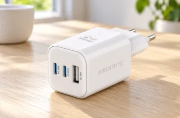 Swissten síťový adaptér GaN 2x USB-C 65W PD + 1x USB-A 18W QC bílý