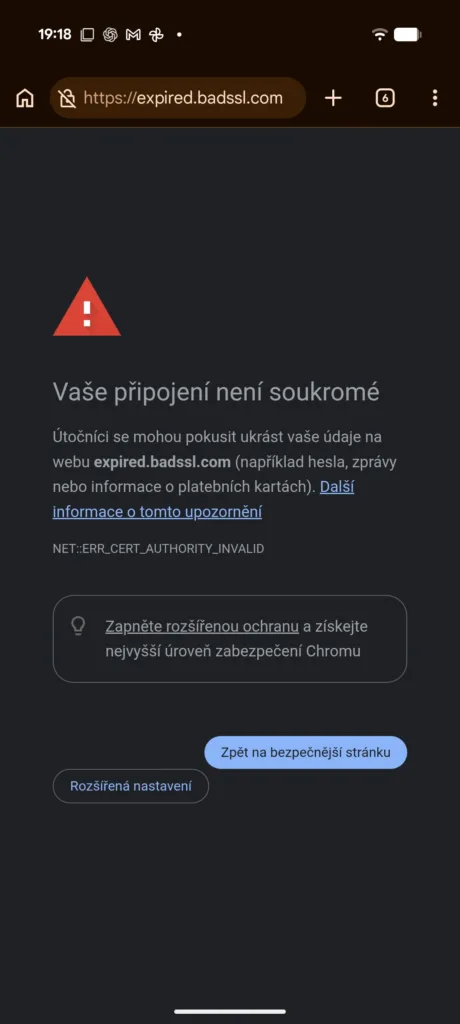 chrome pripojeni neni soukrome