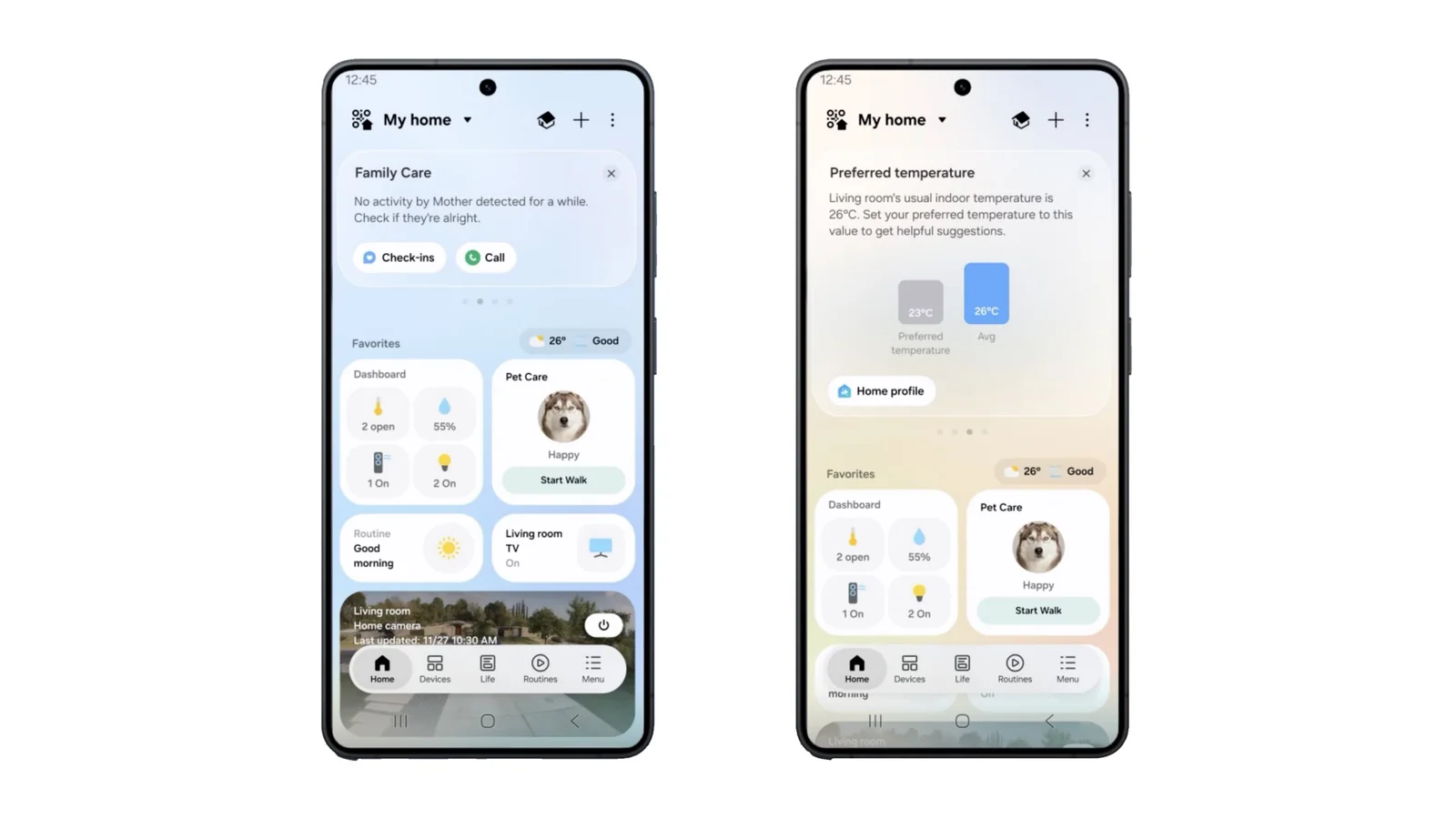 Samsung SmartThings Now UI render srovnání funkcí