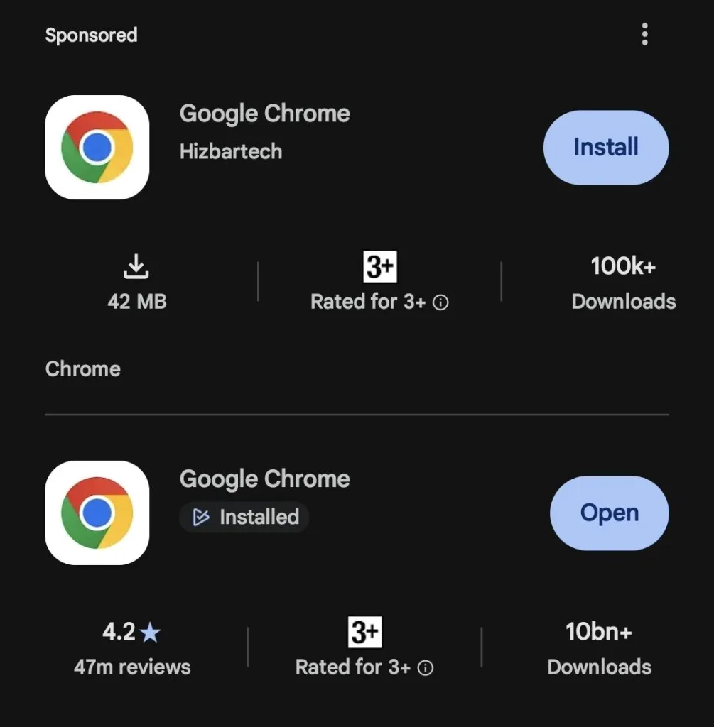 falesny google chrome hizbartech