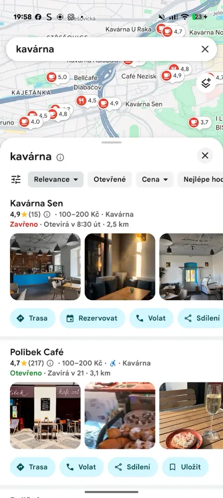mapy google kavarna