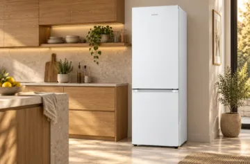 Bílá lednice Samsung RB38C705DWW v kuchyni – redakční ilustrace