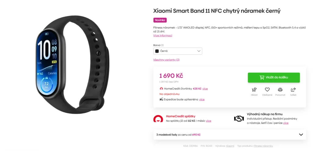 xiaomi smart band 11 nfc cena cesko smarty