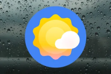 Aplikace Počasí Pixel na deštivém pozadí