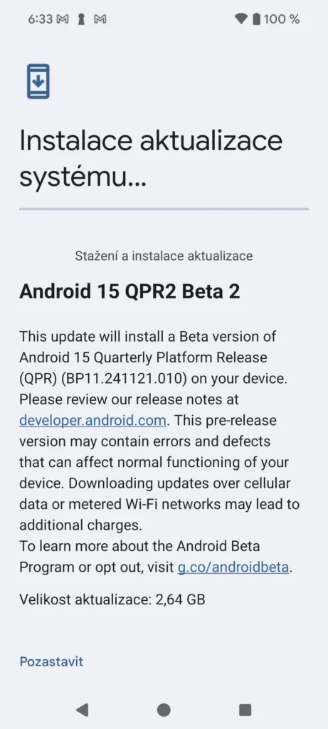 Instalace beta Androidu