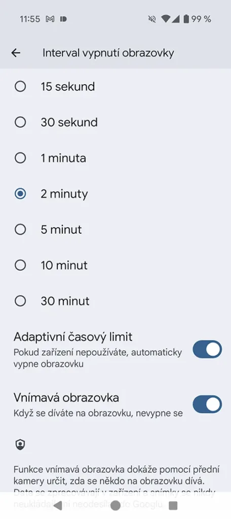 Interval vypnutí obrazovky