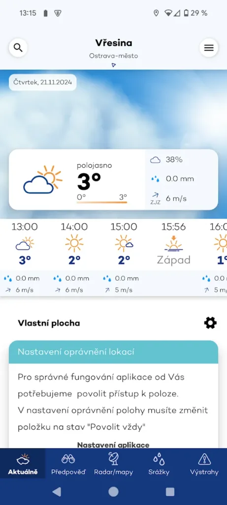 Počasí ČHMÚ domovská obrazovka
