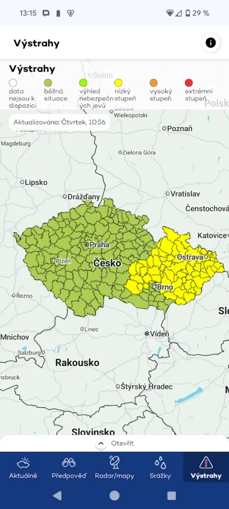 Počasí ČHMÚ výstrahy
