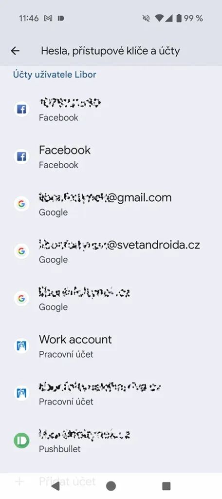 Účty v telefonu